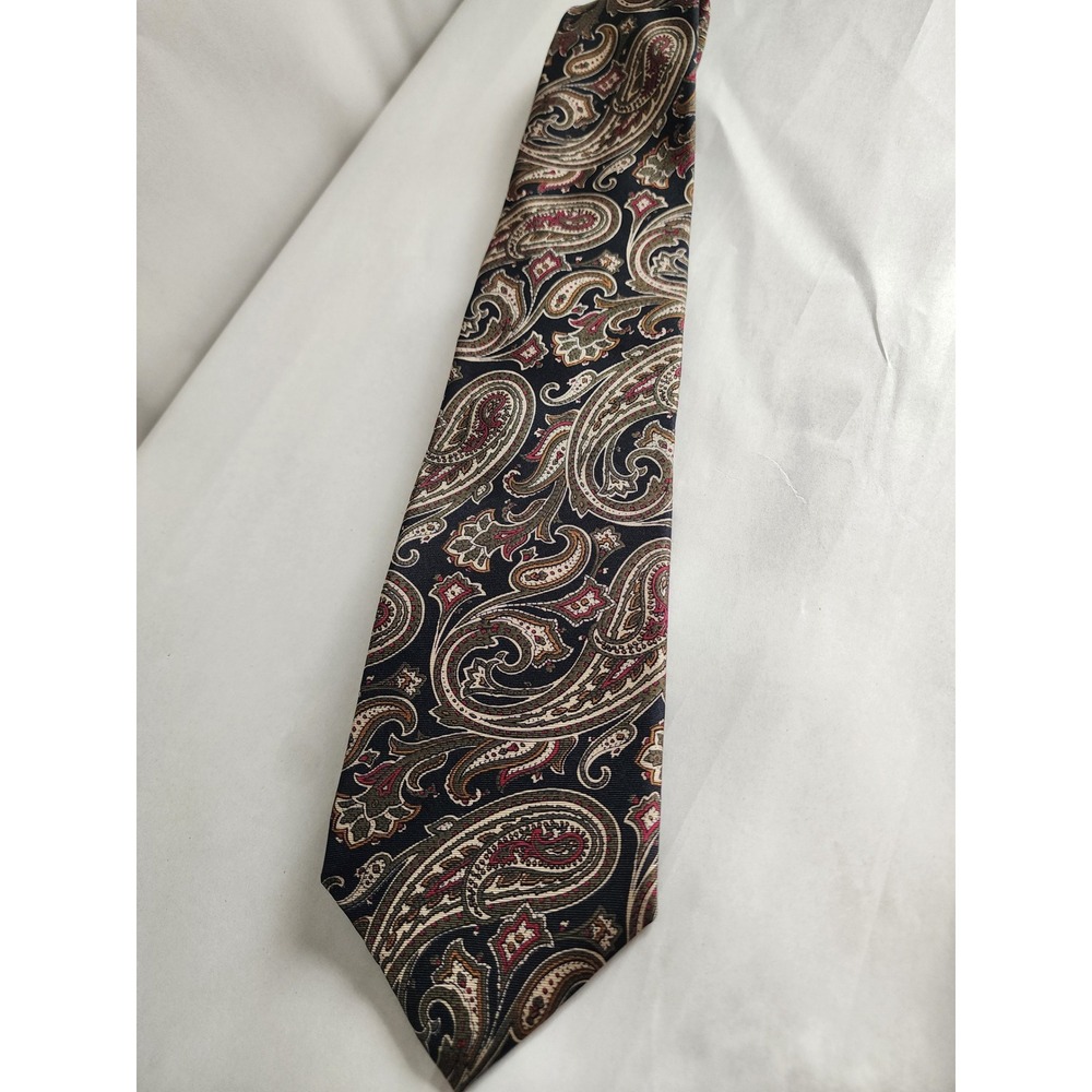 Royal Knight Mens Silk Necktie Black Olive Green Burgundy Paisley Classic Tie